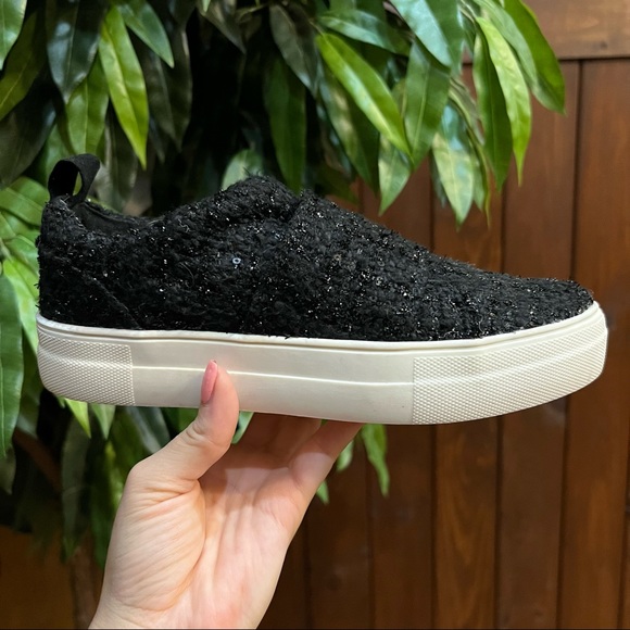 New DV Dolce Vita Black Tweed Sequin Slip On Platform Sneakers - Picture 3 of 6